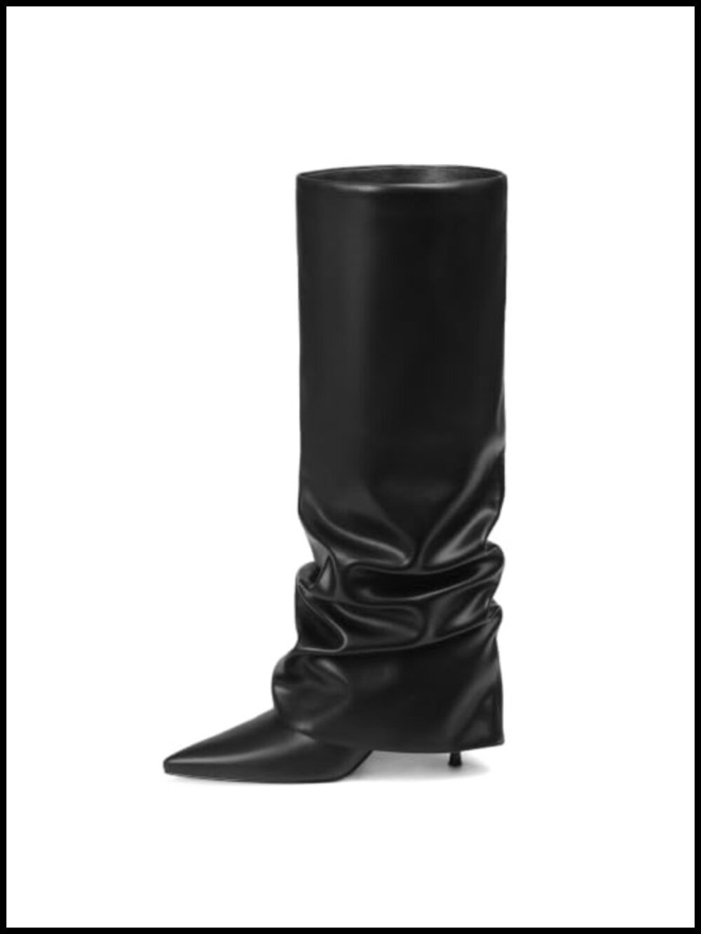 Wide Calf Fold Over Slouch Knee High Boots Pointed Toe Stiletto Heel